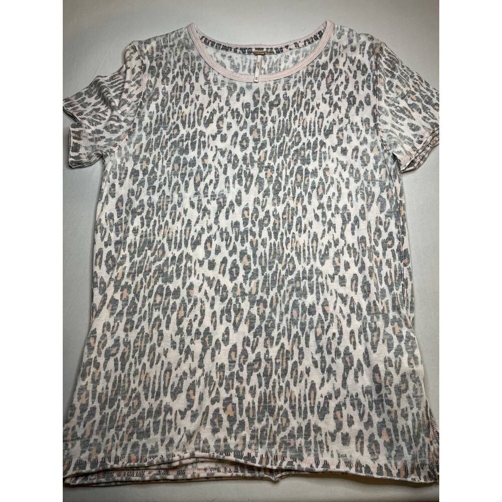 Free People Leopard Print Short Sleeve Tee in White, Gray, Tan